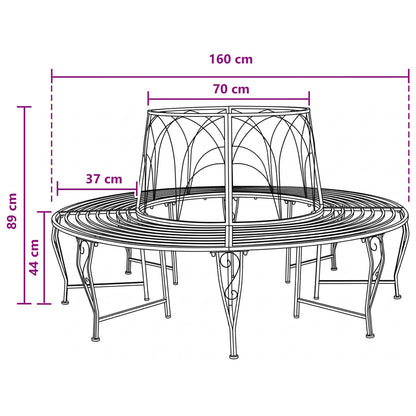 Tree Bench 8-Seater Ø 160 x 89 cm Steel Antique Brown Round
