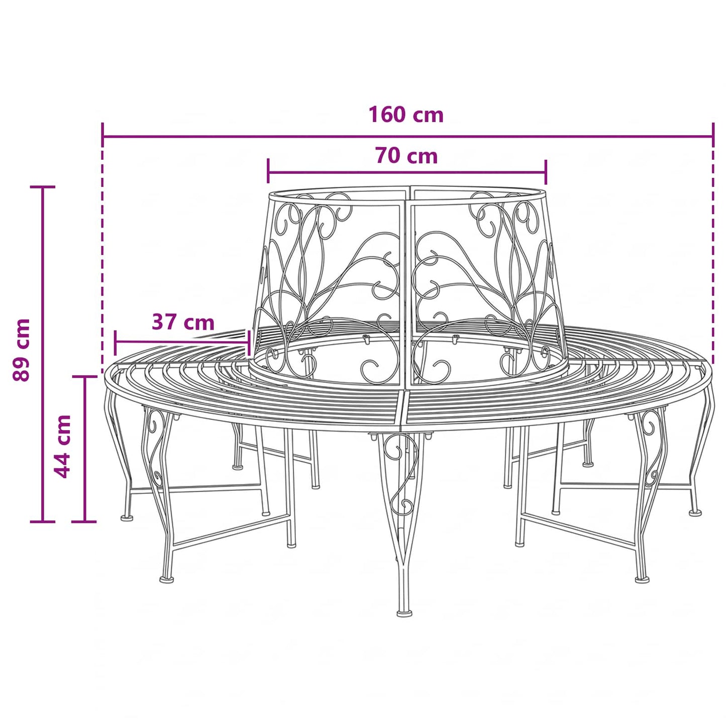 Tree Bench 8-Seater Ø 160 x 89 cm Steel Black Round