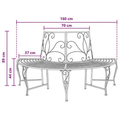 Tree Bench 4-Seater 160 x 80 x 89 cm Steel Black Half-round