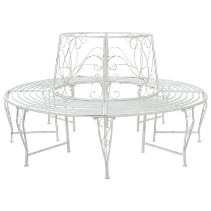 Tree Bench 8-Seater Ø 160 x 89 cm Steel Antique White Round