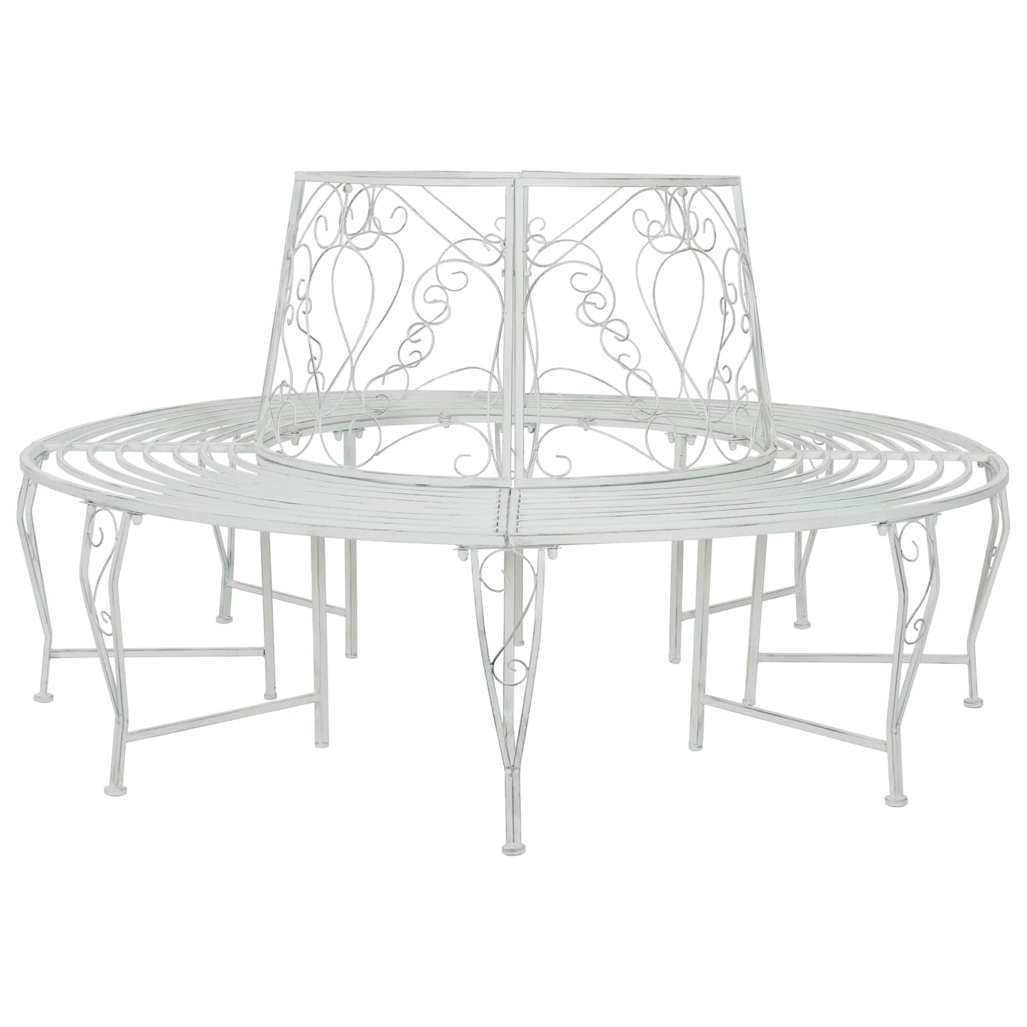 Tree Bench 8-Seater Ø 160 x 89 cm Steel Antique White Round