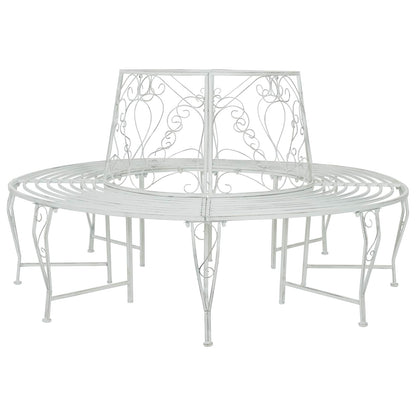 Tree Bench 8-Seater Ø 160 x 89 cm Steel Antique White Round