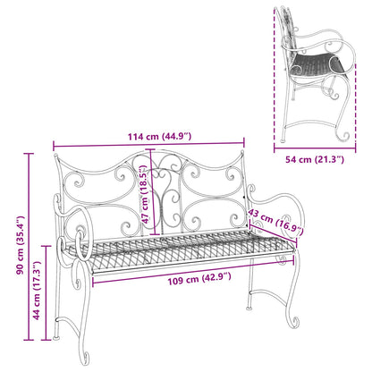 Garden Bench 2-Seater 114 x 56.5 x 90 cm Steel Silver Grey