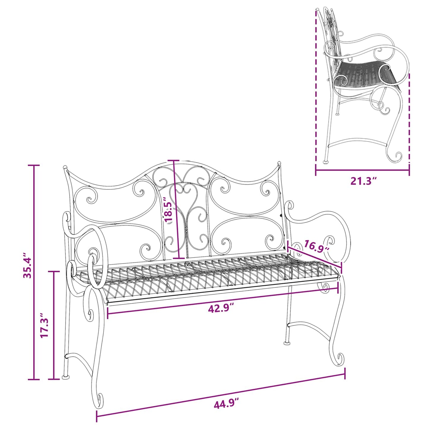 Garden Bench 2-Seater 114 x 56.5 x 90 cm Steel Silver Grey