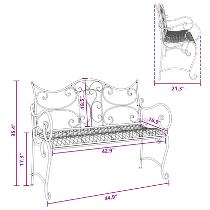 Garden Bench 2-Seater 114 x 56.5 x 90 cm Steel Silver Grey