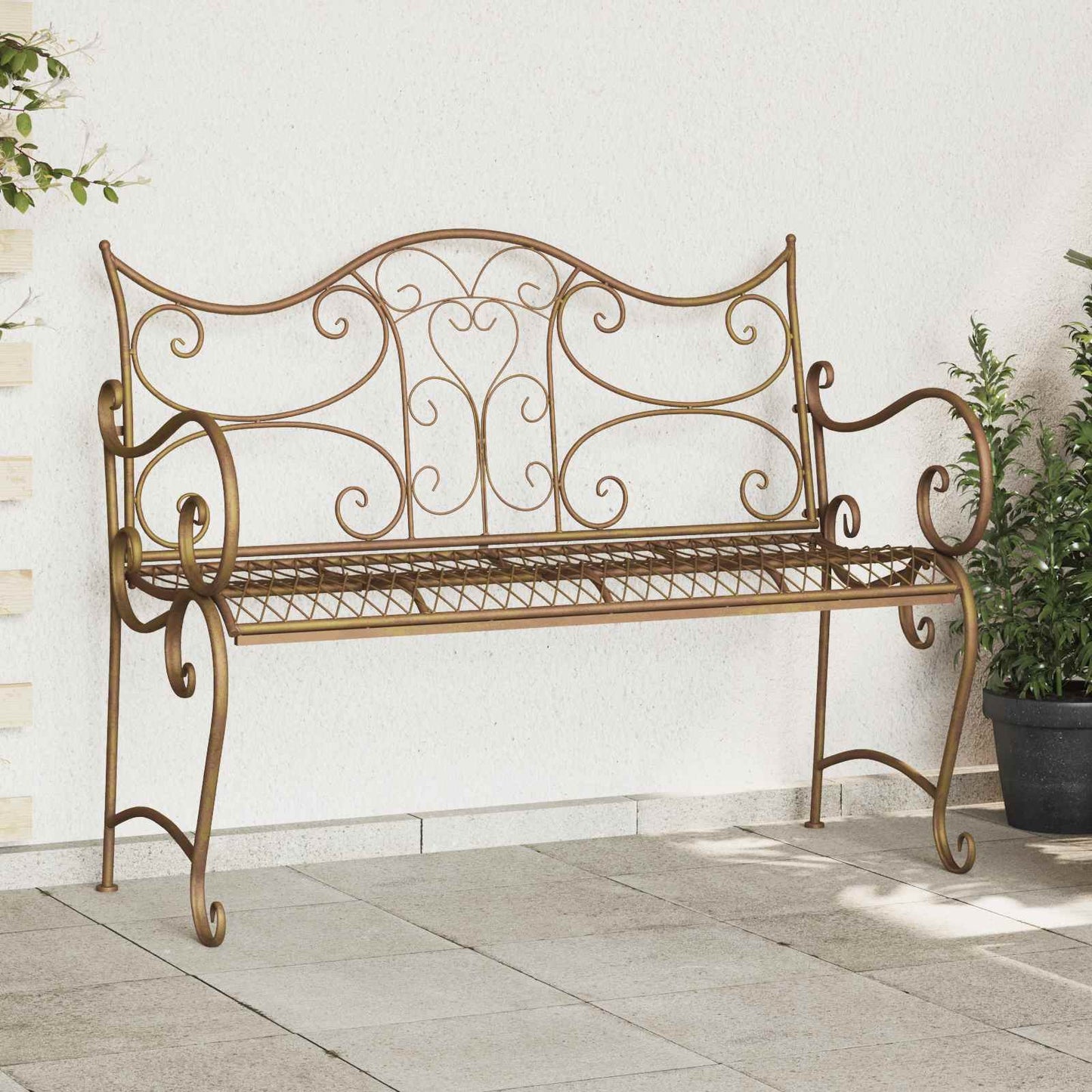 Garden Bench 2-Seater 114 x 56.5 x 90 cm Steel Antique Brown