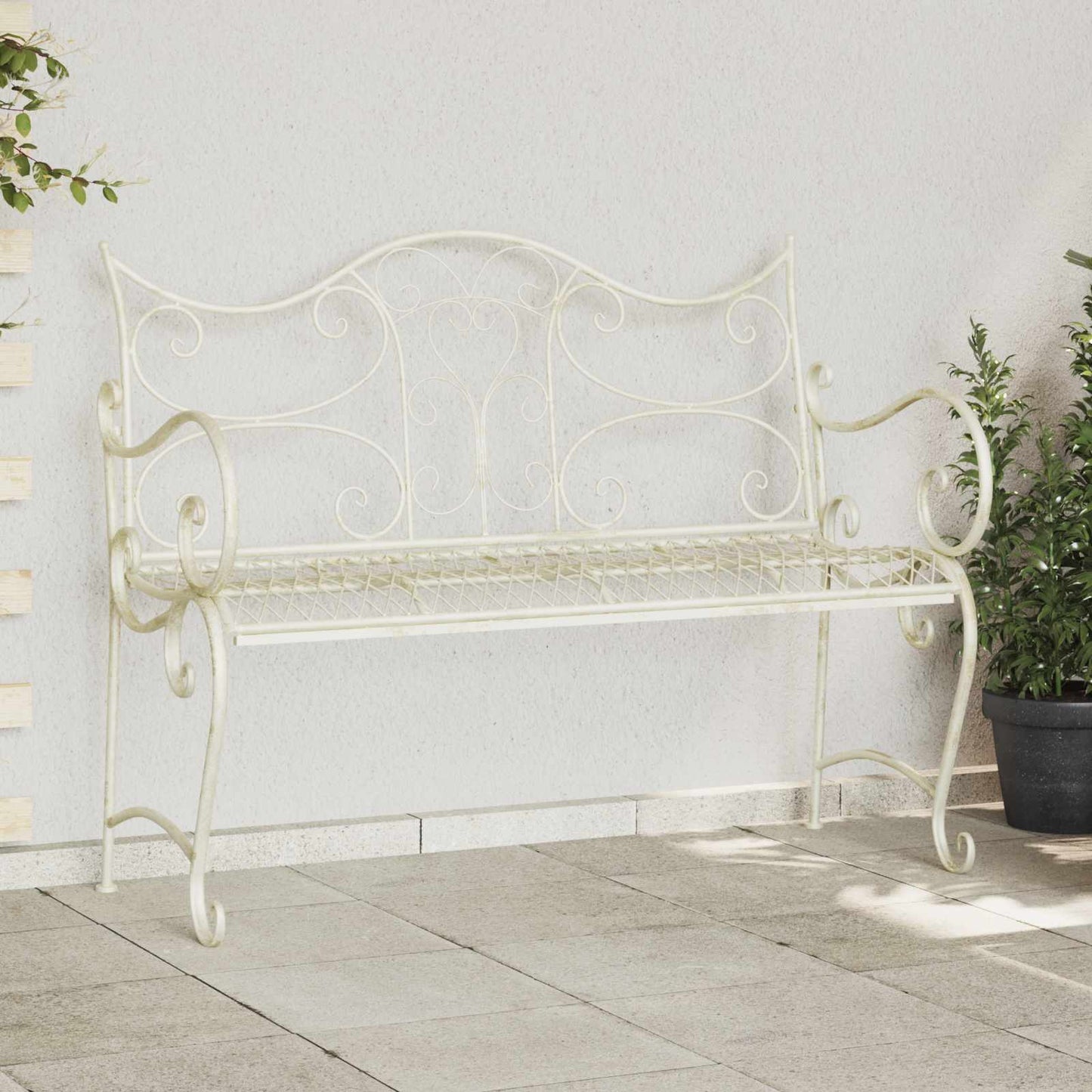 Garden Bench 2-Seater 114 x 56.5 x 90 cm Steel Antique White
