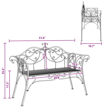 Garden Bench 2-Seater 130 x 47 x 90 cm Steel Silver Grey