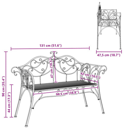 Garden Bench 2-Seater 130 x 47 x 90 cm Steel Black