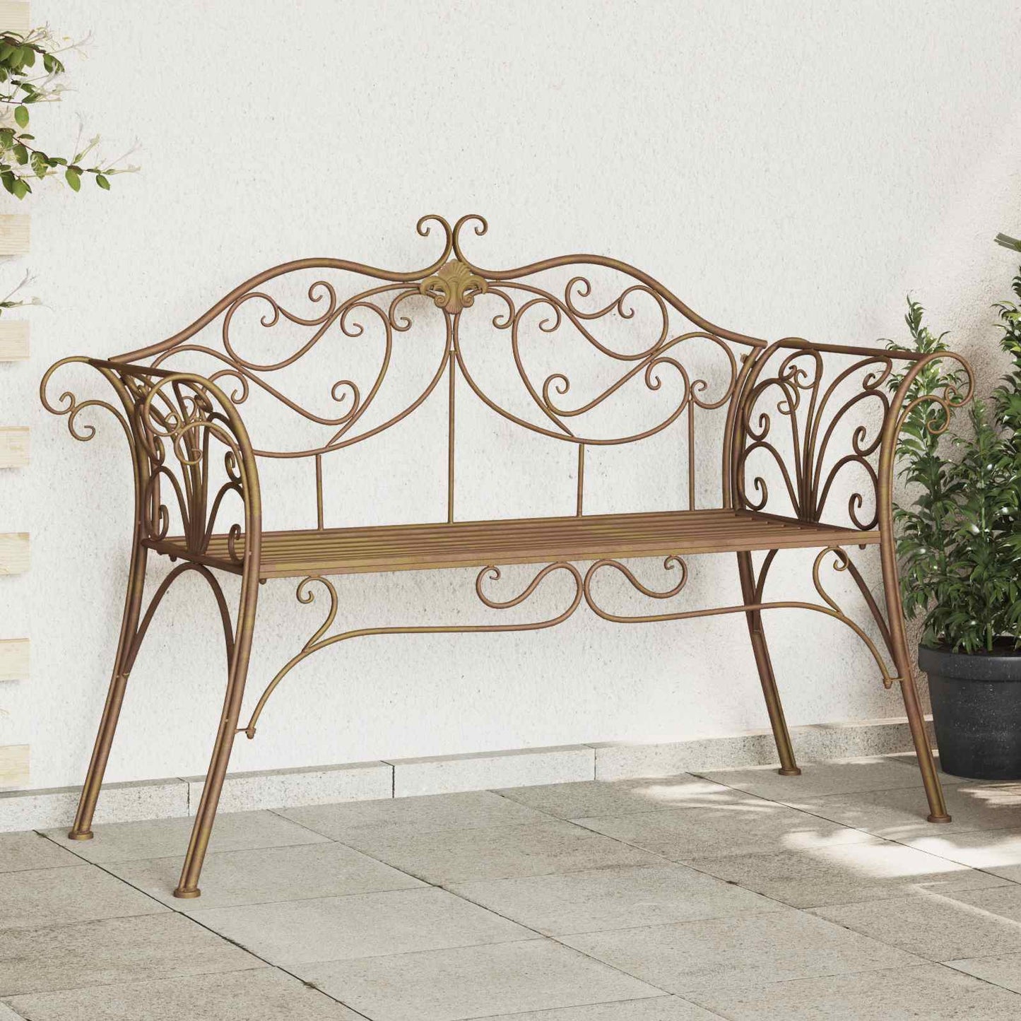 Garden Bench 2-Seater 130 x 47 x 90 cm Steel Antique Brown