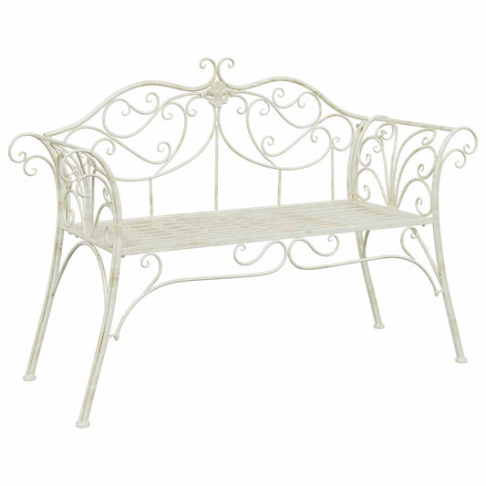 Garden Bench 2-Seater 130 x 47 x 90 cm Steel Antique White