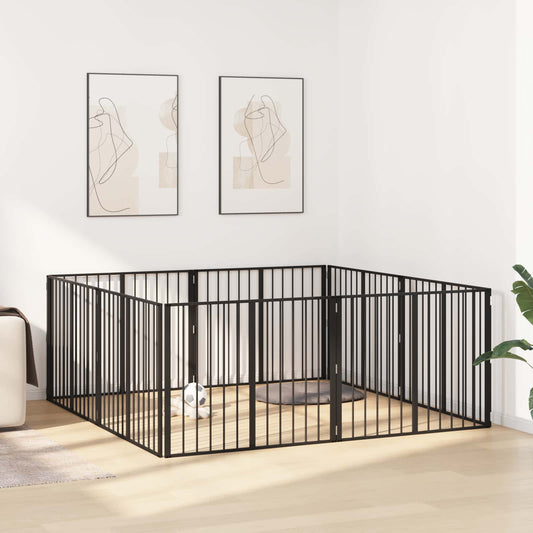 Dog Gate 8 pcs Black 100 x 80 cm Galvanised Steel
