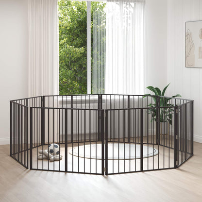 Dog Gate 8 pcs Black 100 x 80 cm Galvanised Steel