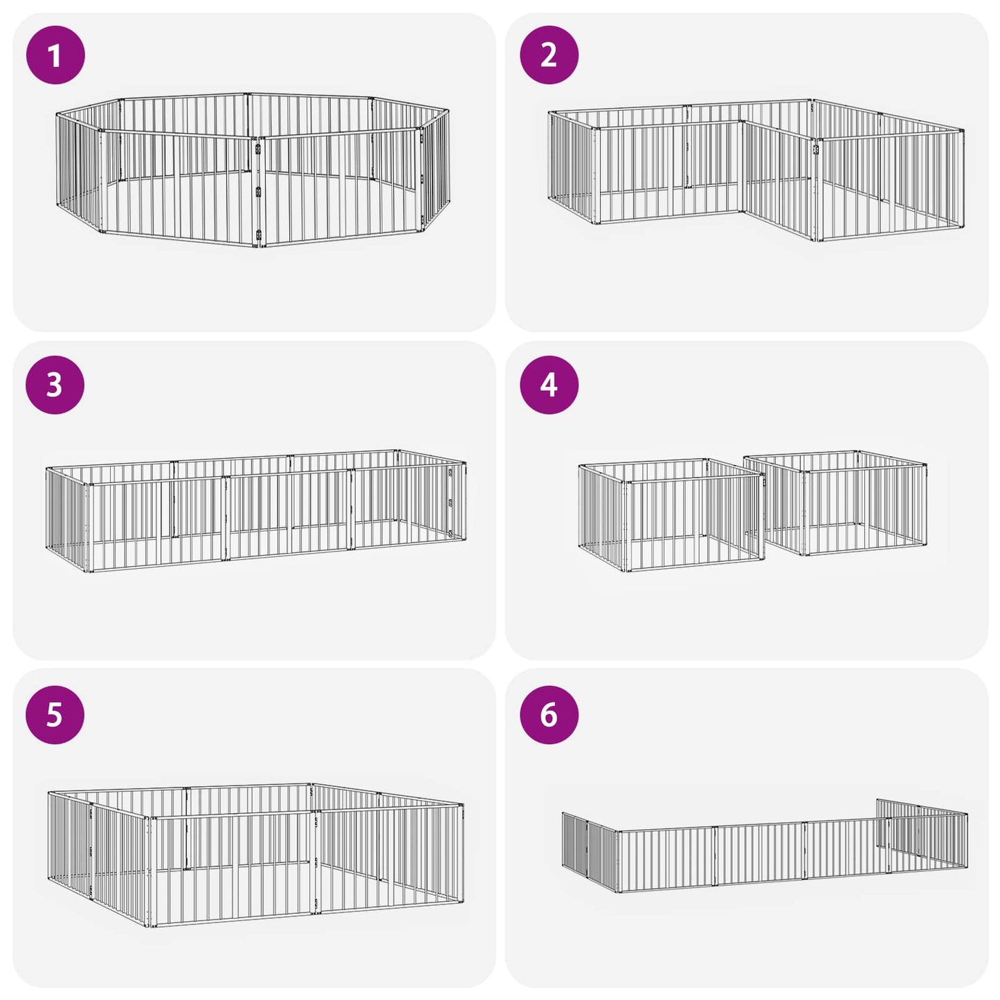 Dog Gate 8 pcs Black 100 x 60 cm Galvanised Steel