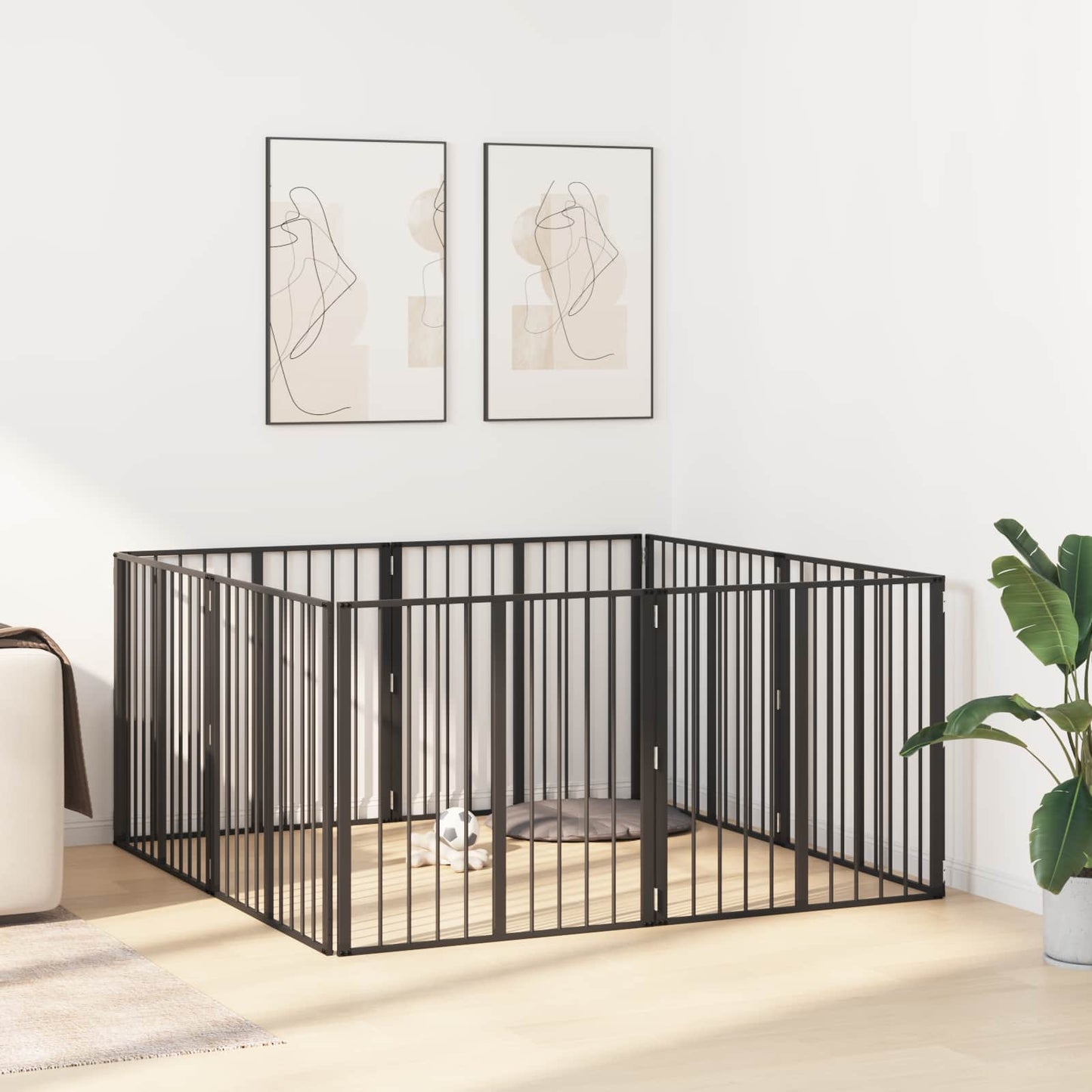 Dog Gate 8 pcs Black 80 x 80 cm Galvanised Steel
