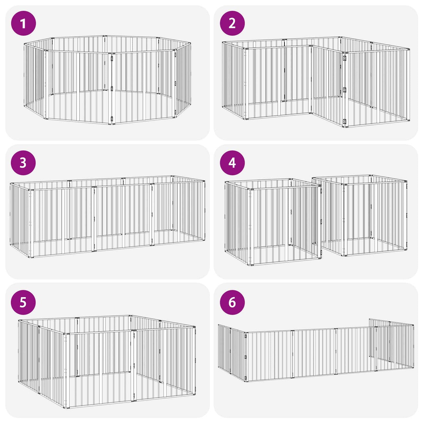 Dog Gate 8 pcs Black 80 x 80 cm Galvanised Steel