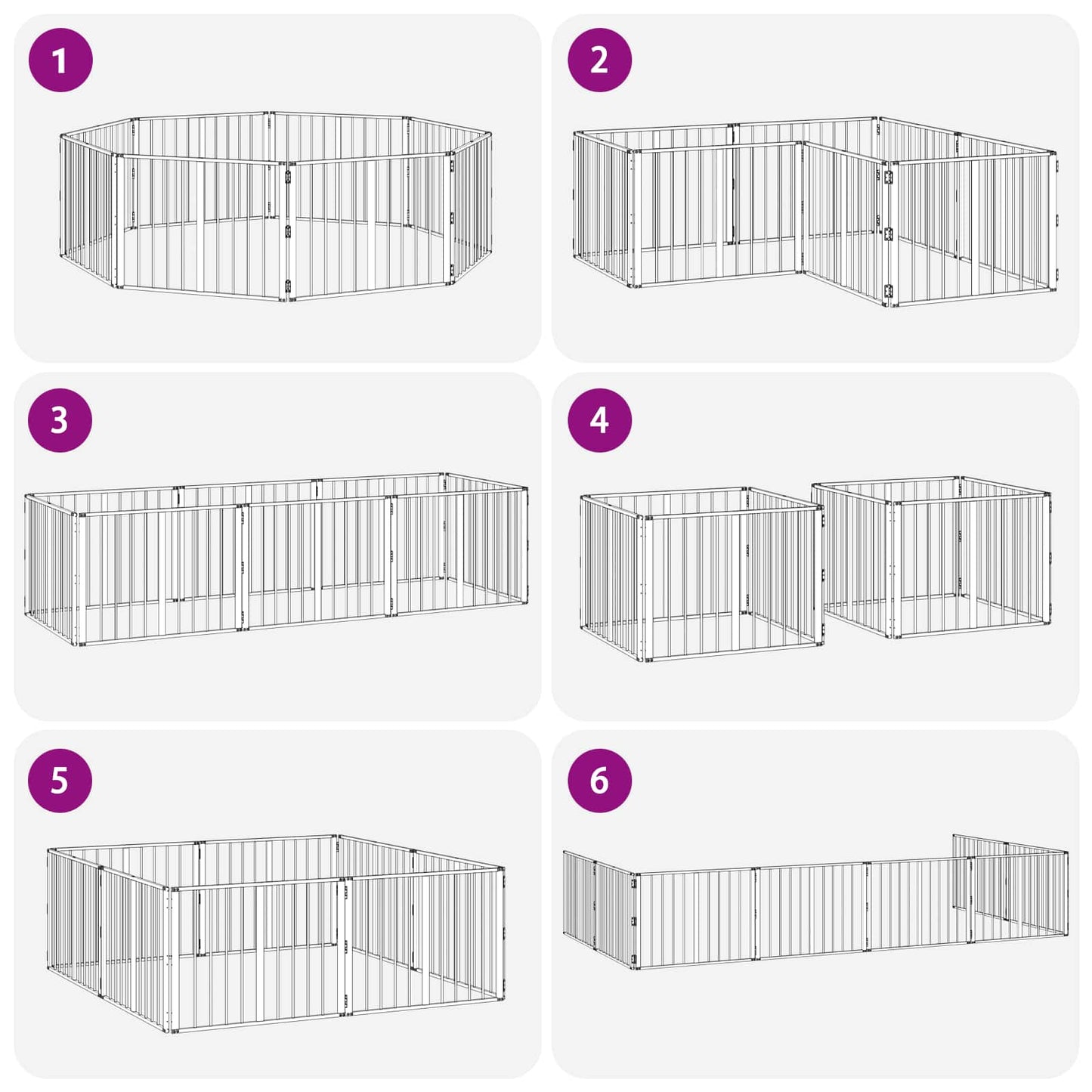 Dog Gate 8 pcs Black 80 x 60 cm Galvanised Steel