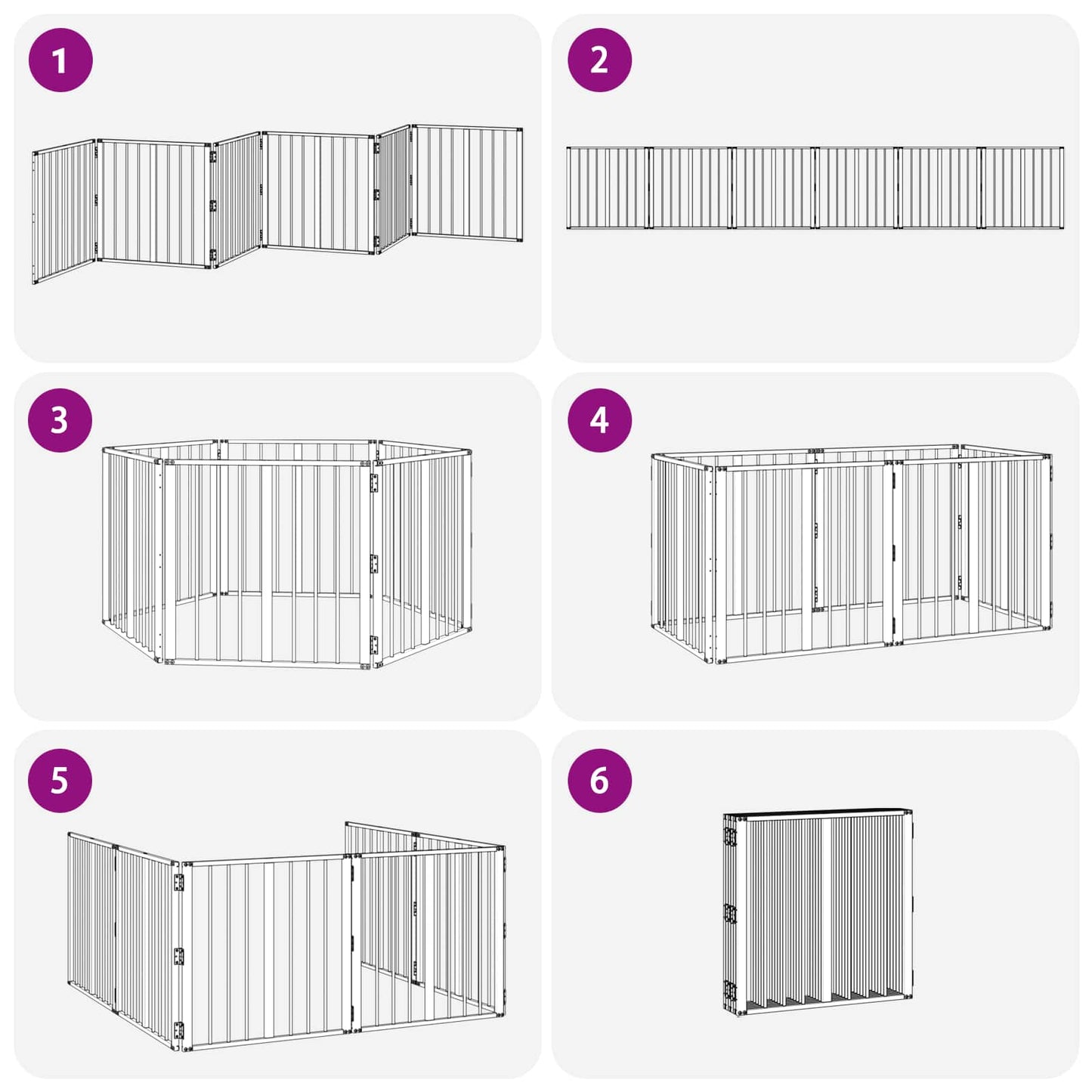 Dog Gate 6 pcs Black 60 x 60 cm Galvanised Steel