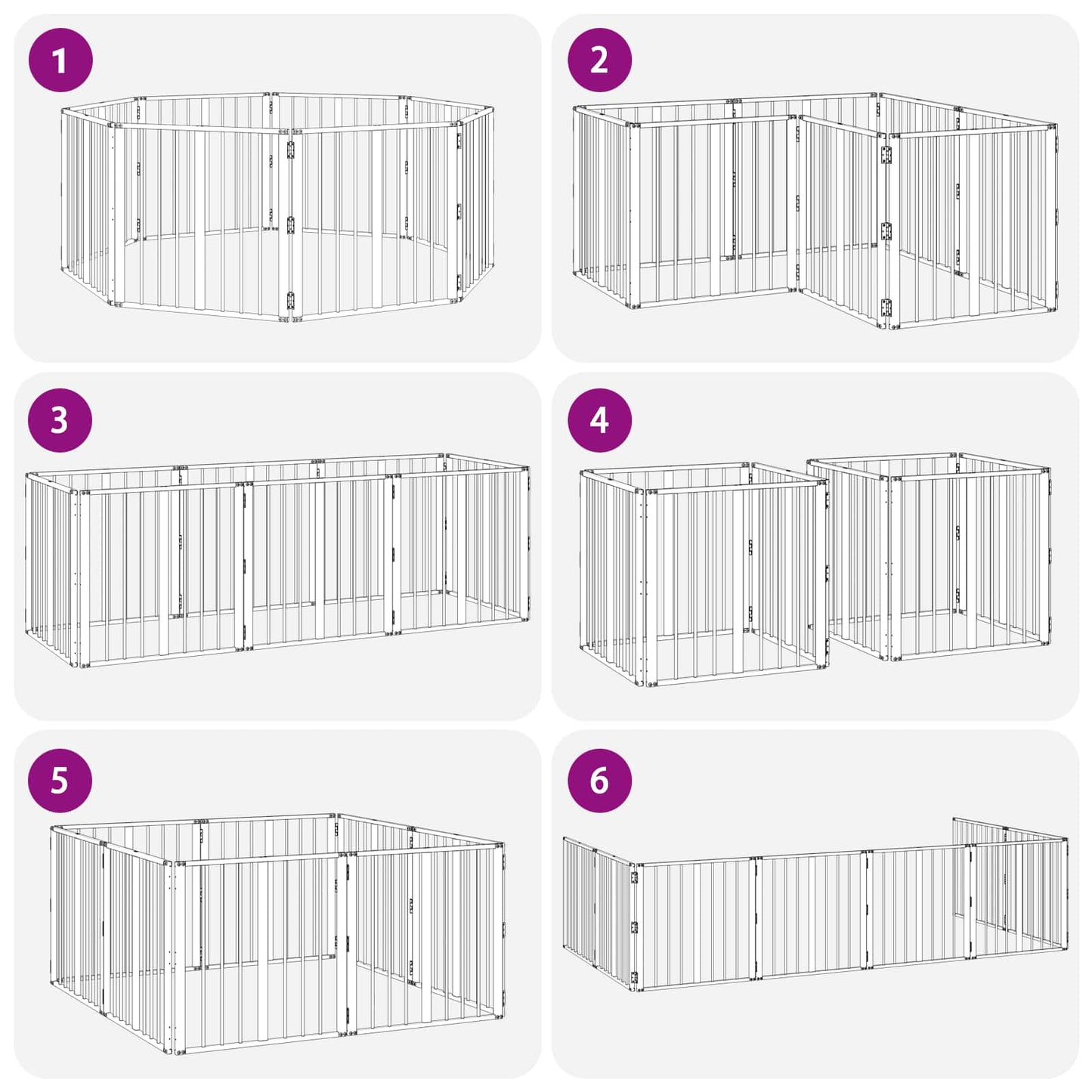 Dog Gate 8 pcs Black 60 x 60 cm Galvanised Steel