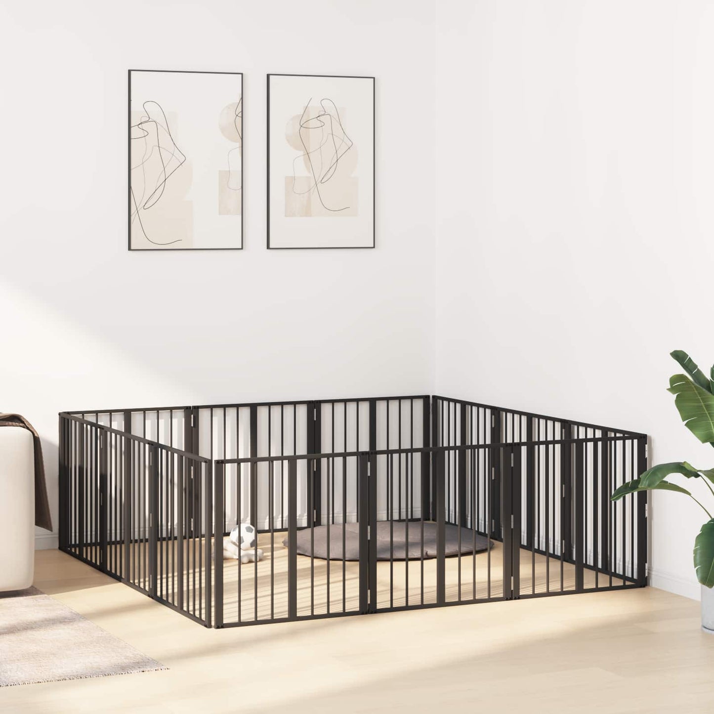Dog Gate 12 pcs Black 60 x 60 cm Galvanised Steel
