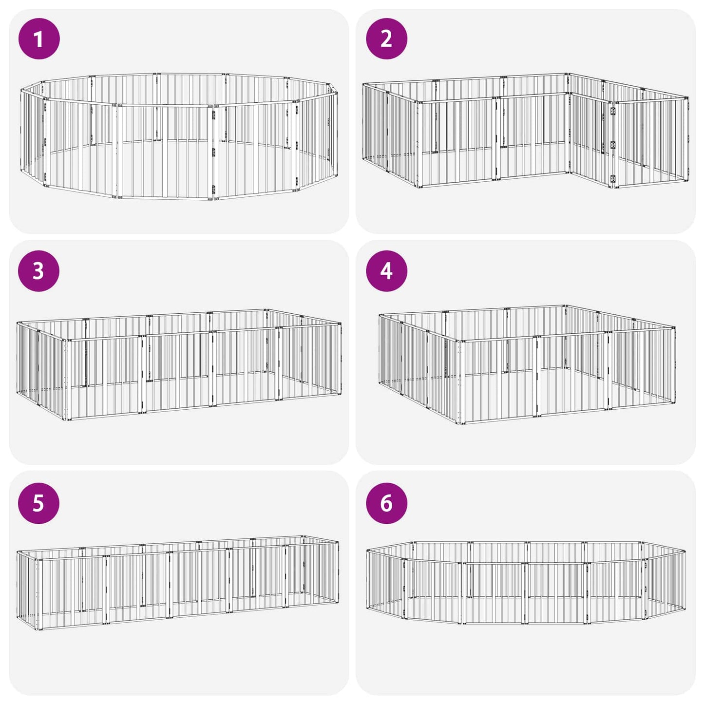 Dog Gate 12 pcs Black 60 x 60 cm Galvanised Steel