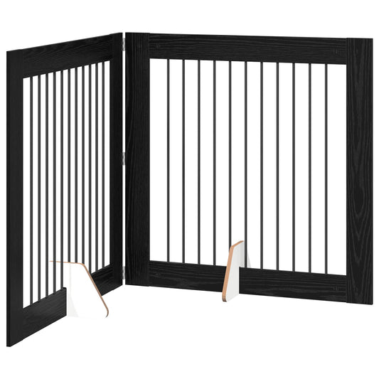 Foldable Dog Gate with Stands 2 pcs Black Oak 200.5 cm