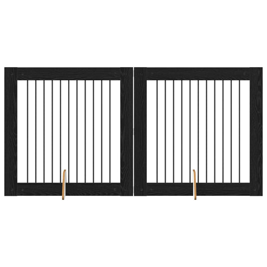 Foldable Dog Gate with Stands 2 pcs Black Oak 200.5 cm