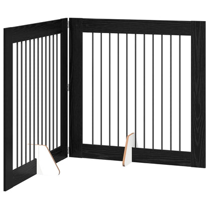 Foldable Dog Gate with Stands 2 pcs Black Oak 200.5 cm