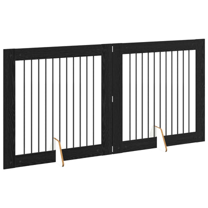 Foldable Dog Gate with Stands 2 pcs Black Oak 200.5 cm