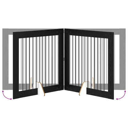 Foldable Dog Gate with Stands 2 pcs Black Oak 200.5 cm