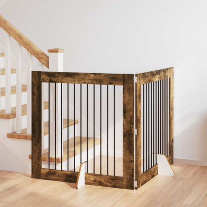Dog Gate with Stands 2 pcs Smoked Oak 100 x 100 cm