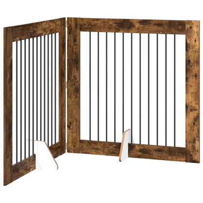 Foldable Dog Gate with Stands 2 pcs Smoked Oak 200.5 cm
