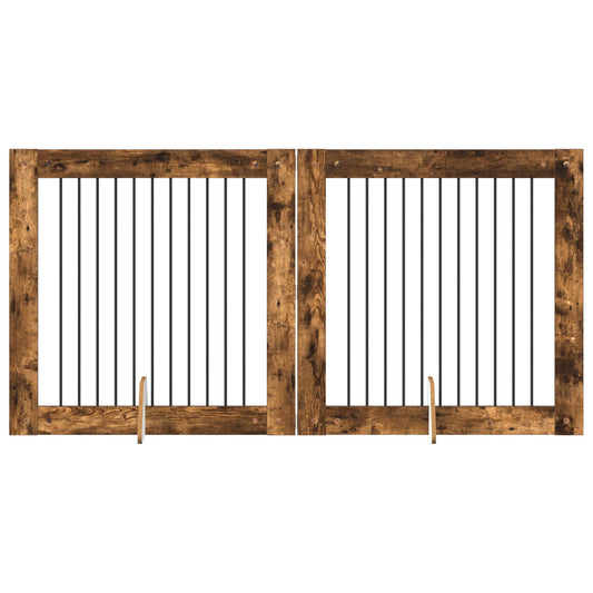 Foldable Dog Gate with Stands 2 pcs Smoked Oak 200.5 cm