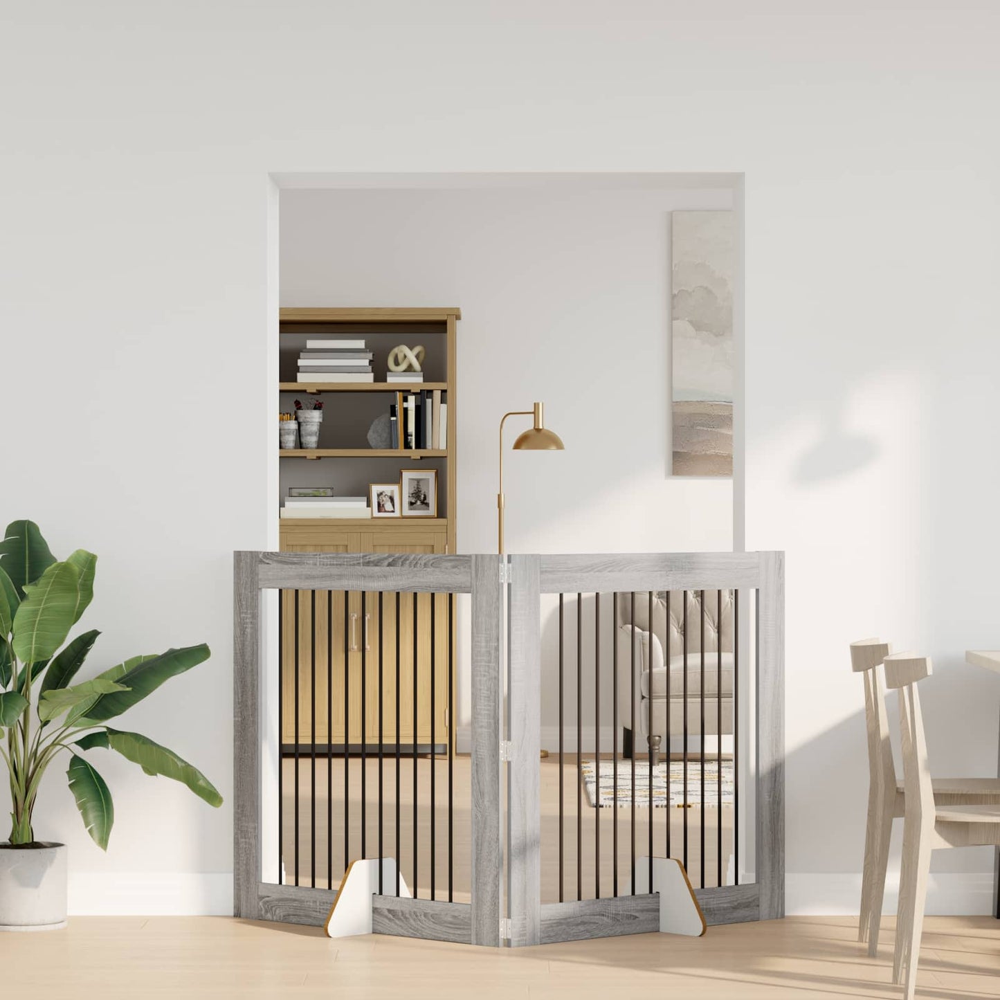 Foldable Dog Gate with Stands 2 pcs Grey Sonoma 200.5 cm