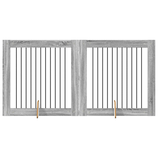 Foldable Dog Gate with Stands 2 pcs Grey Sonoma 200.5 cm
