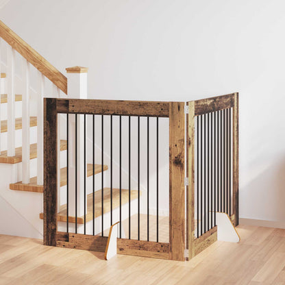 Dog Gate with Stands 2 pcs Old Wood 100 x 100 cm
