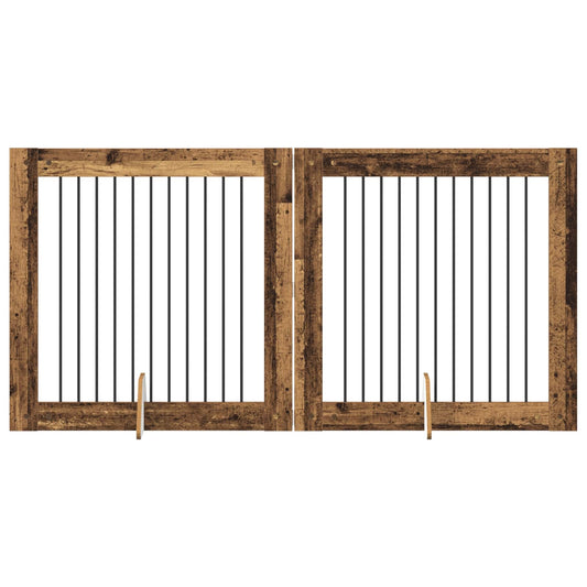 Foldable Dog Gate with Stands 2 pcs Old Wood 200.5 cm