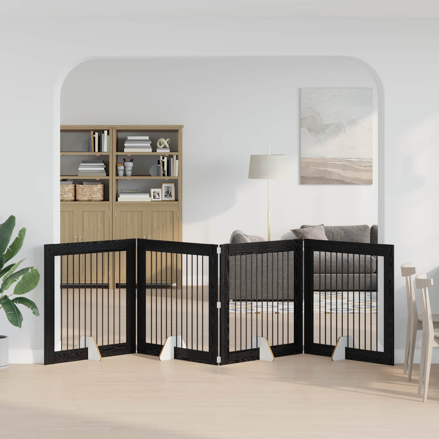 Dog Gate with Stands 4 pcs Black Oak 100 x 100 cm