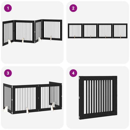 Foldable Dog Gate with Stands 4 pcs Black Oak 401 cm
