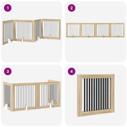 Foldable Dog Gate with Stands 4 pcs Sonoma Oak 401 cm