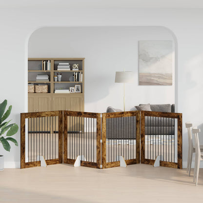 Foldable Dog Gate with Stands 4 pcs Smoked Oak 401 cm