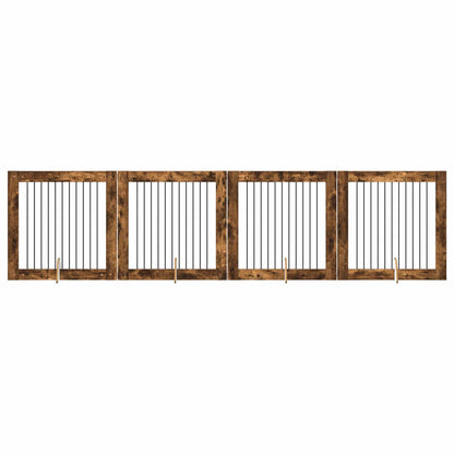 Dog Gate with Stands 4 pcs Smoked Oak 100 x 100 cm