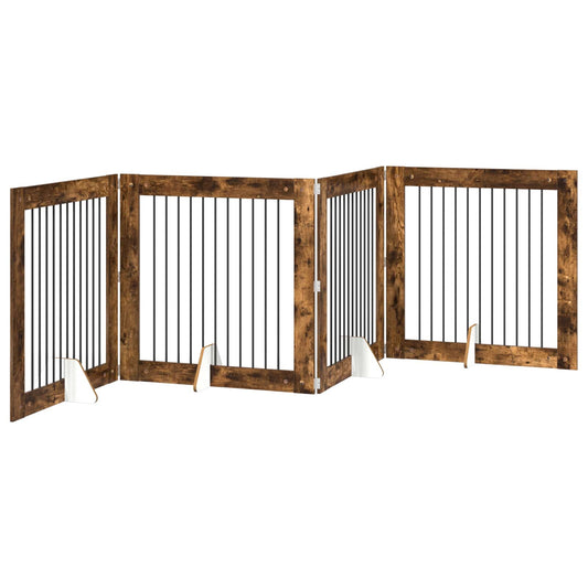 Foldable Dog Gate with Stands 4 pcs Smoked Oak 401 cm