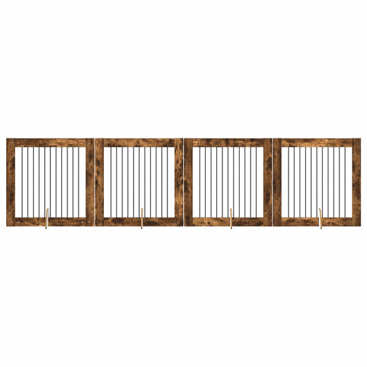 Foldable Dog Gate with Stands 4 pcs Smoked Oak 401 cm