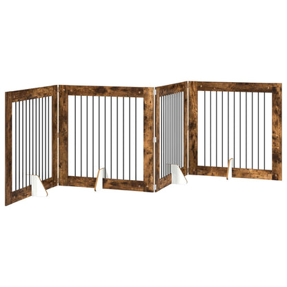 Foldable Dog Gate with Stands 4 pcs Smoked Oak 401 cm