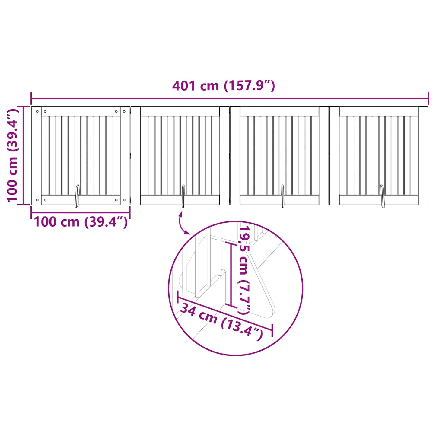 Foldable Dog Gate with Stands 4 pcs Smoked Oak 401 cm