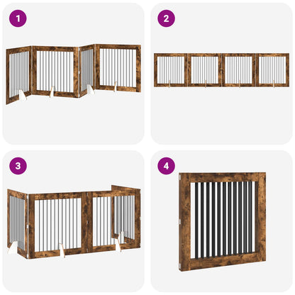 Foldable Dog Gate with Stands 4 pcs Smoked Oak 401 cm