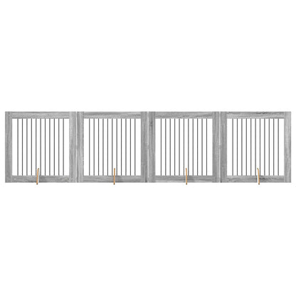 Dog Gate with Stands 4 pcs Grey Sonoma 100 x 100 cm
