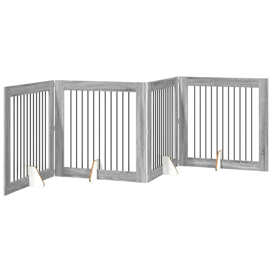 Foldable Dog Gate with Stands 4 pcs Grey Sonoma 401 cm