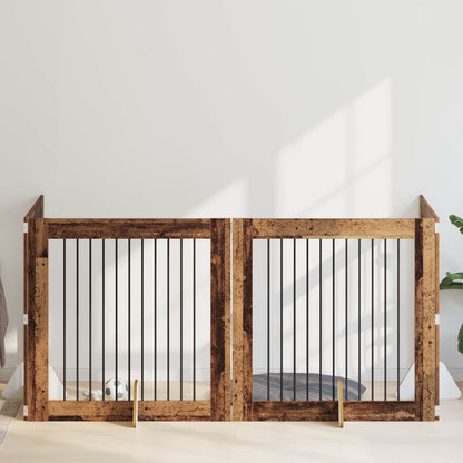 Dog Gate with Stands 4 pcs Old Wood 100 x 100 cm